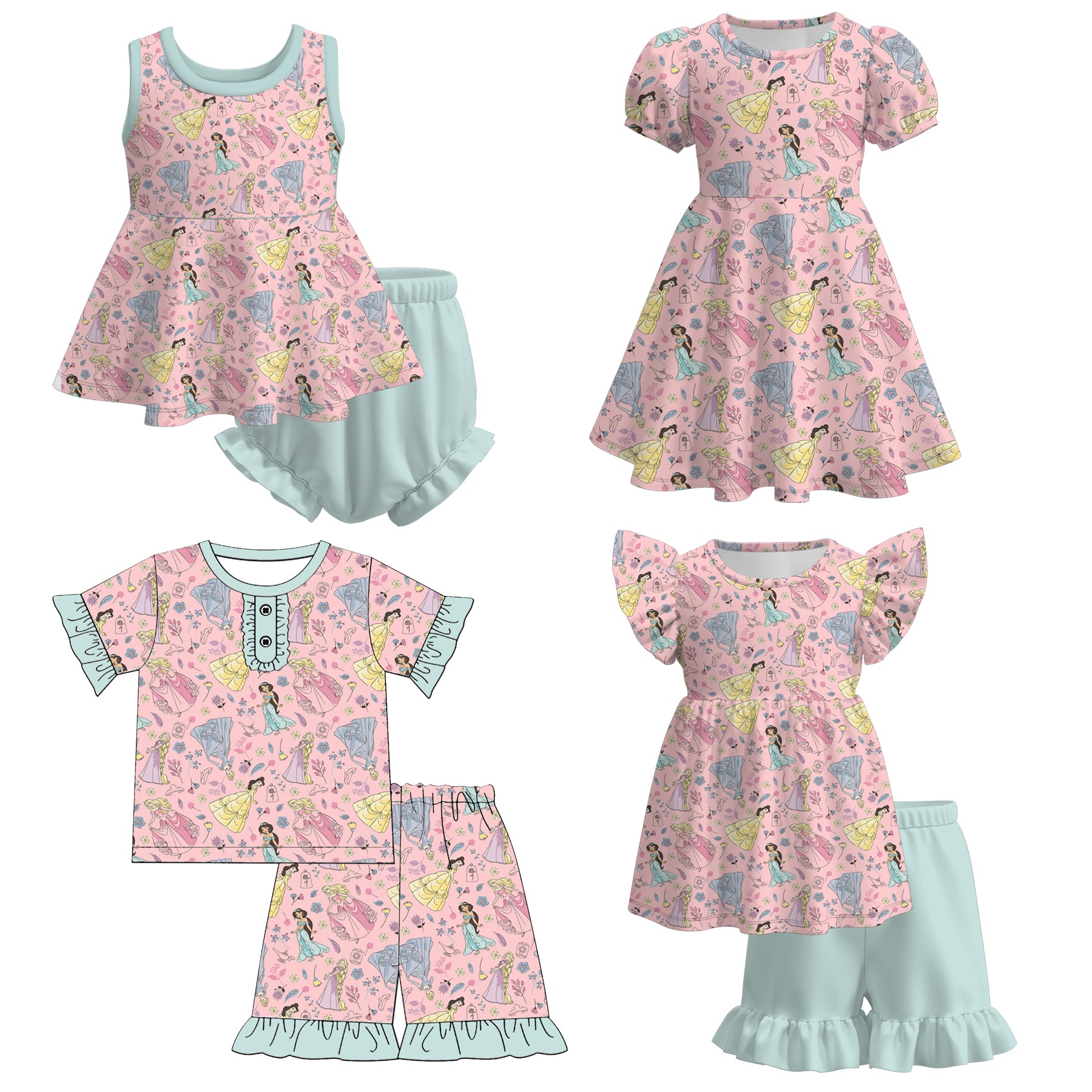 （Pre Order）Sisters Spring and Summer Princess Print Dress,Pajamas and Set