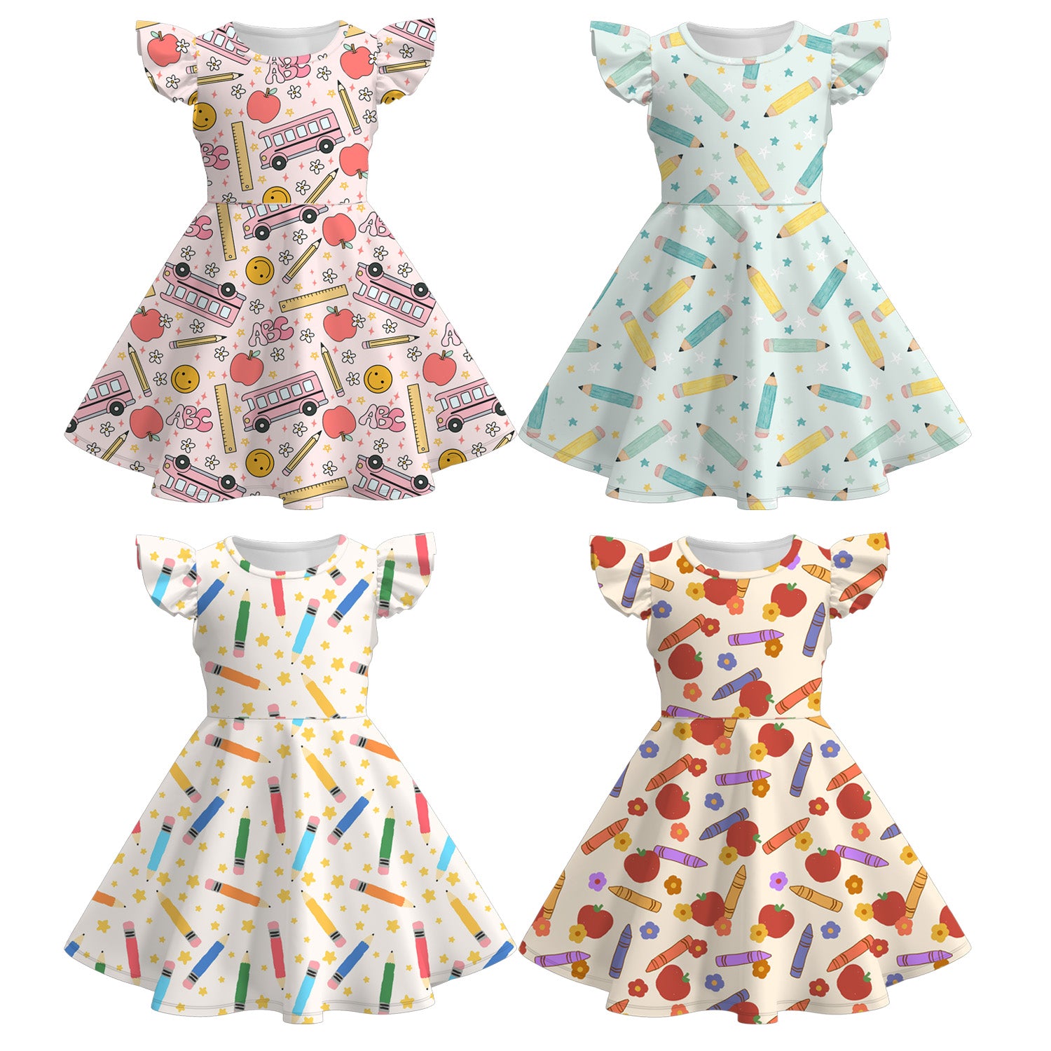 （Pre Order）Girls Back To School Print Milk Silk Dress