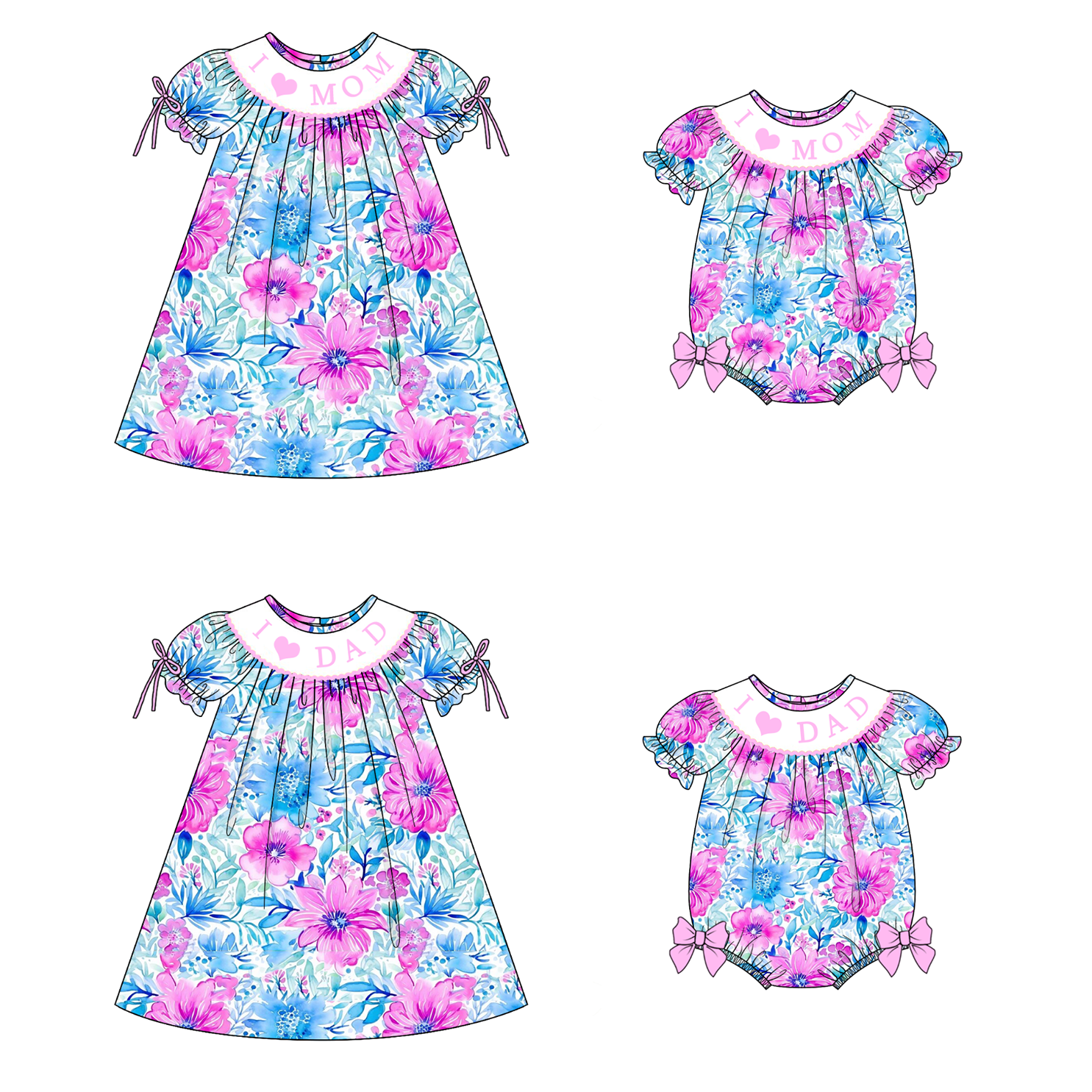 （Pre Order）Sisters Spring and Summer Embroidery Smocked Dress＆Romper