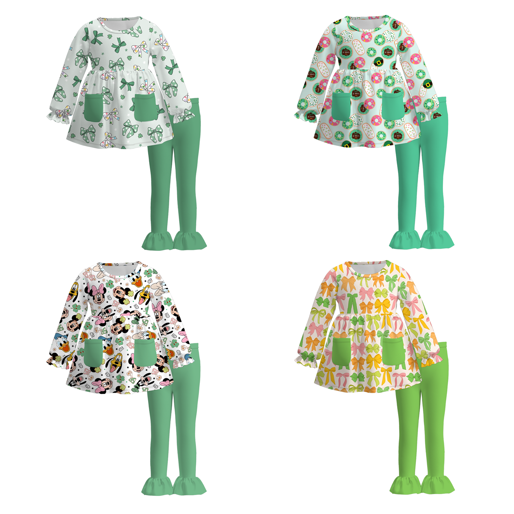 （Pre Order）Girls St.Patrick's Day Shamrock Print Outfit Set