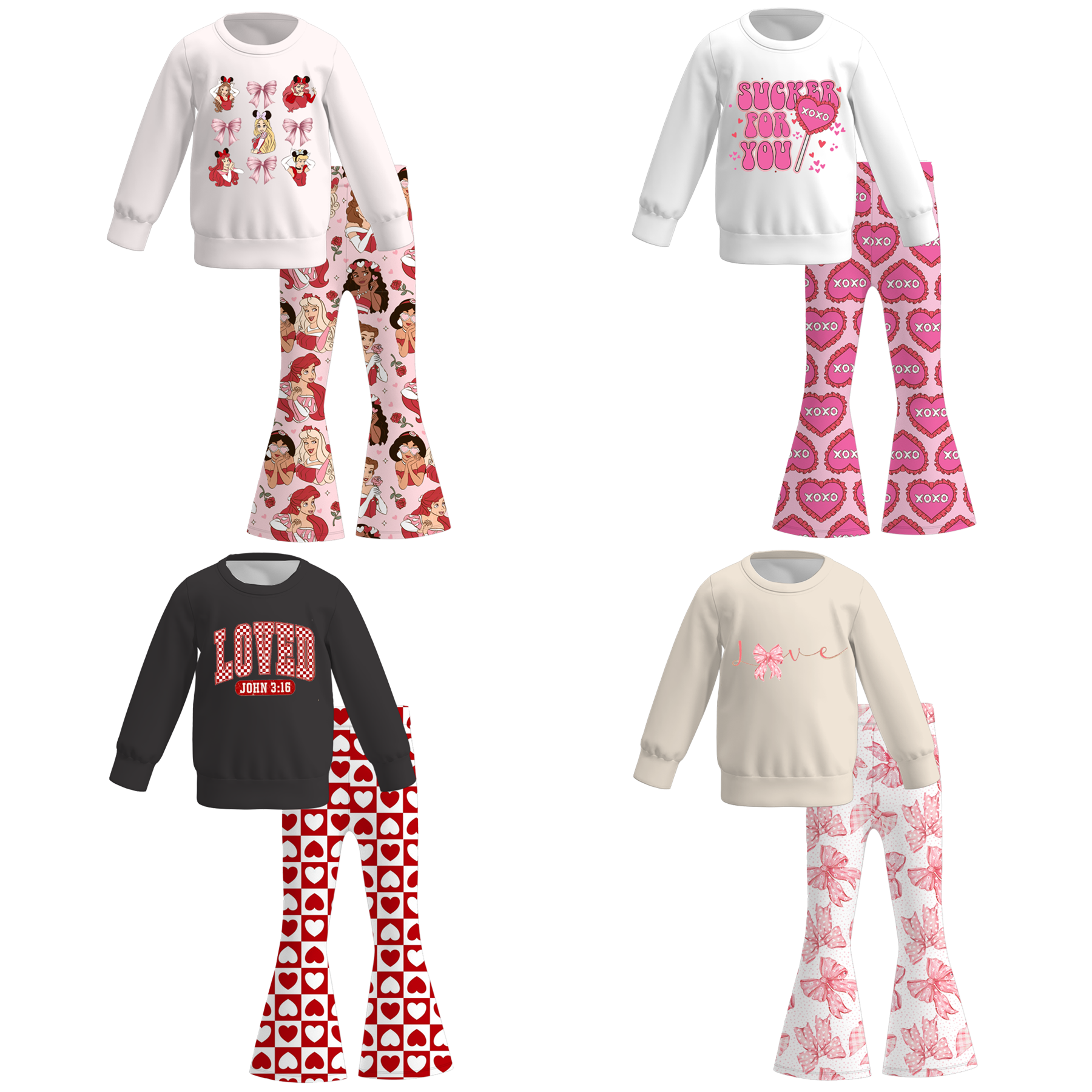 （Pre Order）Girls Valentine's Day Print Sweatshirt Bell Pants Set