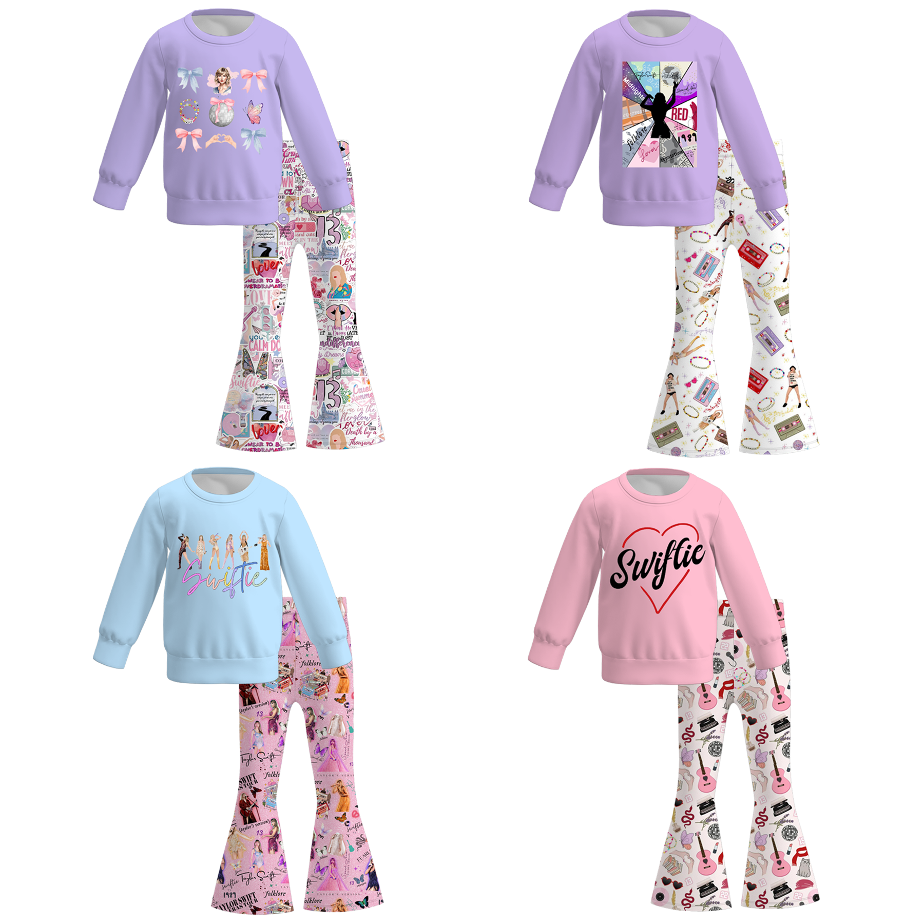 （Pre Order）Girls TS Print Sweatshirt Bell Pants Set