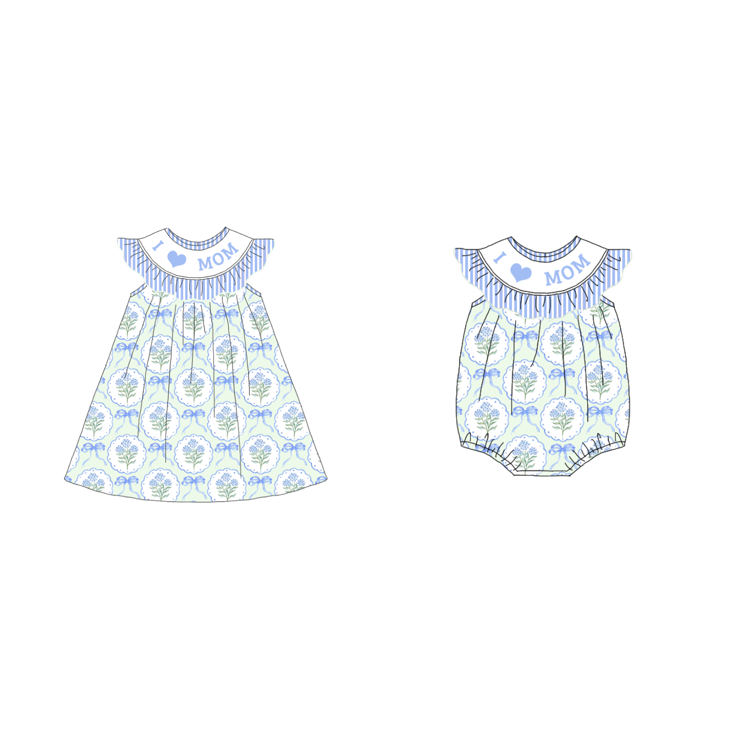 （Pre Order）Sisters Spring and Summer I♥MAMA Embroidery Smocked Dress＆Romper