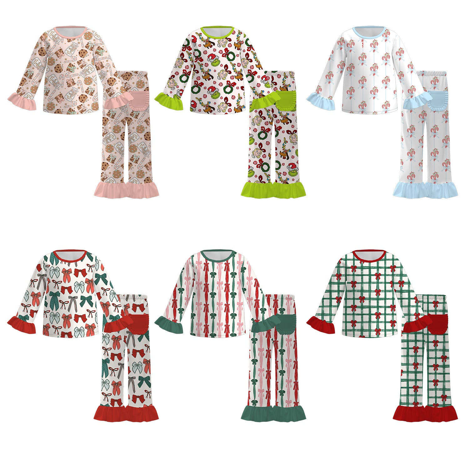 （Pre Order）Girls Christmas Cartoon Print Pajamas