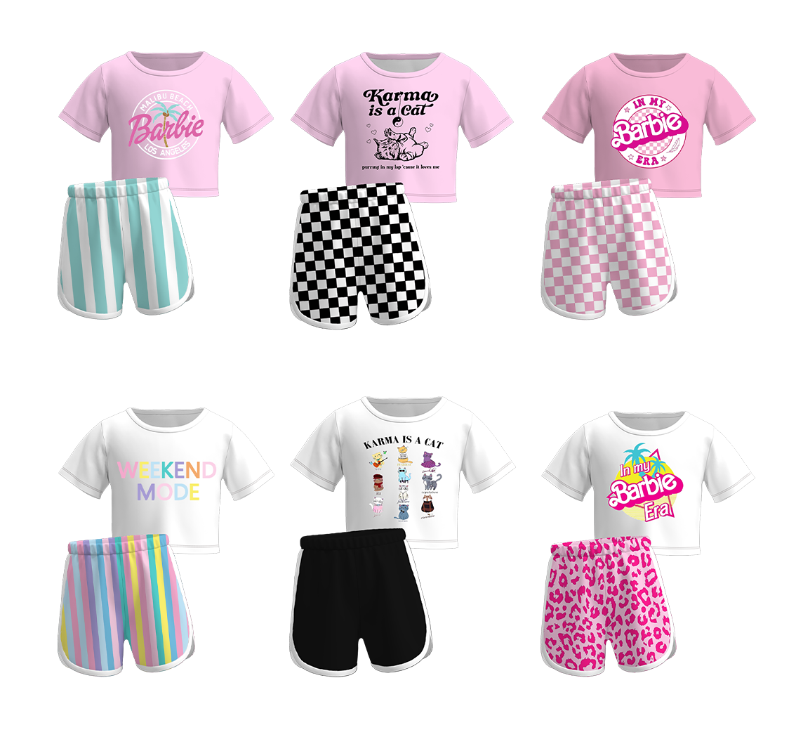 （Pre Order）Girls Barbie Summer Shorts Set