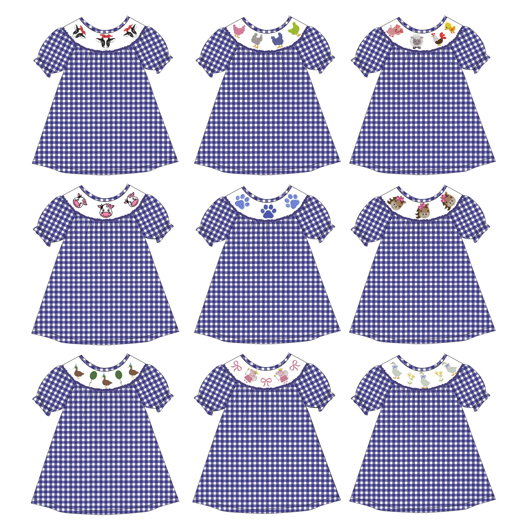 （Pre Order）Girls Farmer Embroidery Bubbles Smocked Dress