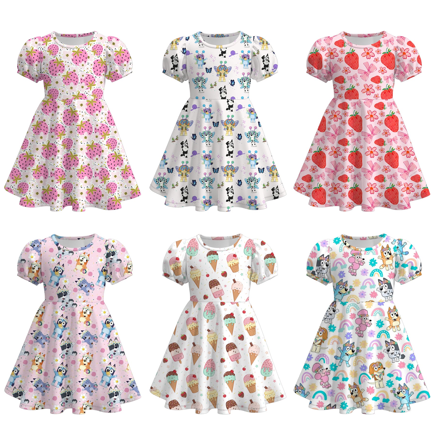 （Pre Order）Girls Spring and Summer Strawberry＆Cartoon Print Dress