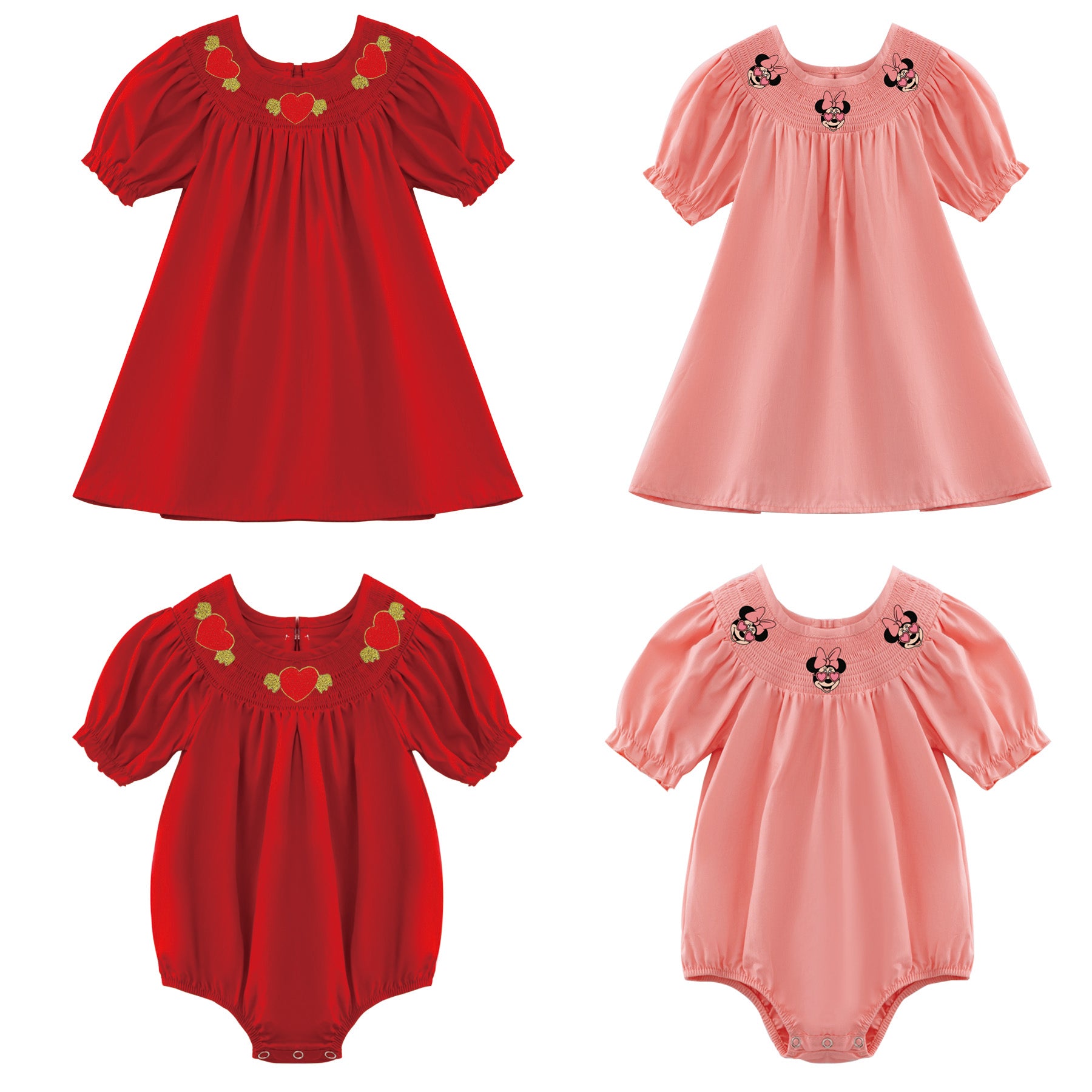 （Pre Order）Girls Valentine's Day Embroidery Smocked Dress and Romper