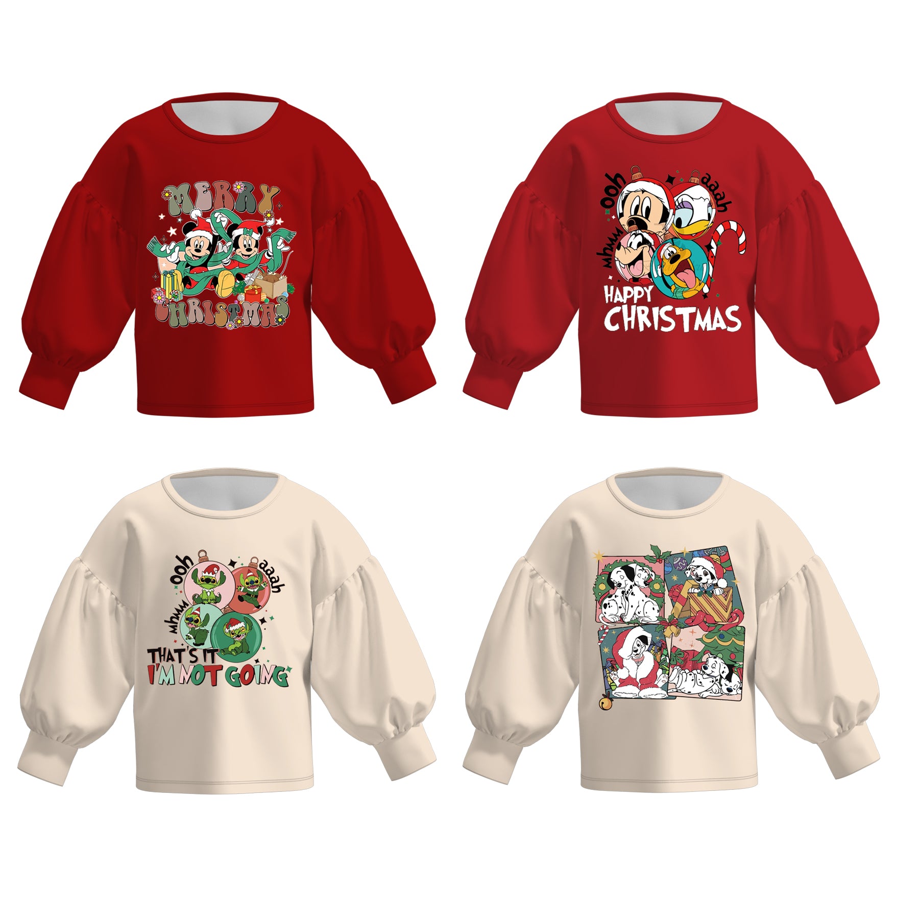 （Pre Order）Girls Christmas Print Puff Sleeve Top