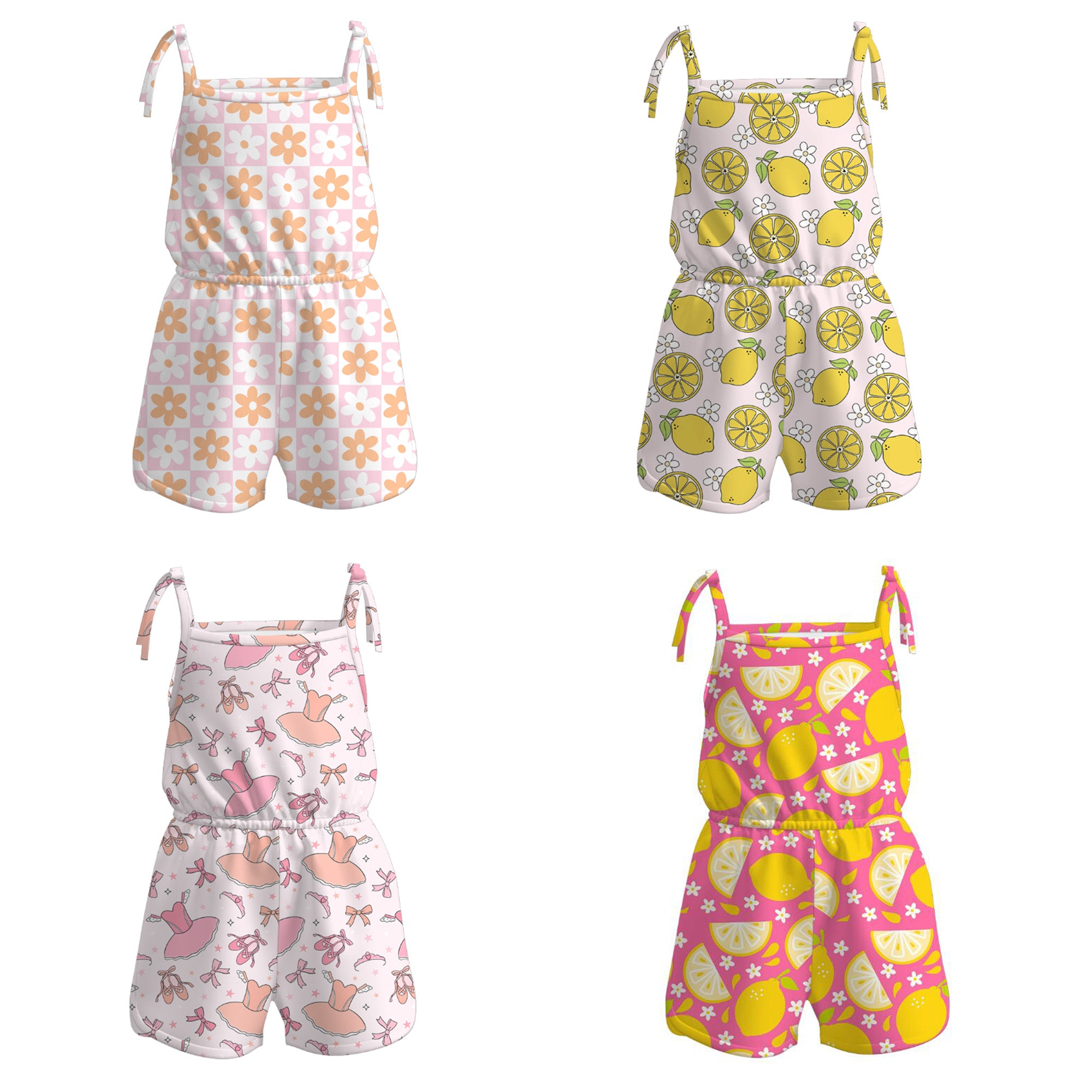 （Pre Order）Girls Lemon Flower Ballet Print Jumpsuit