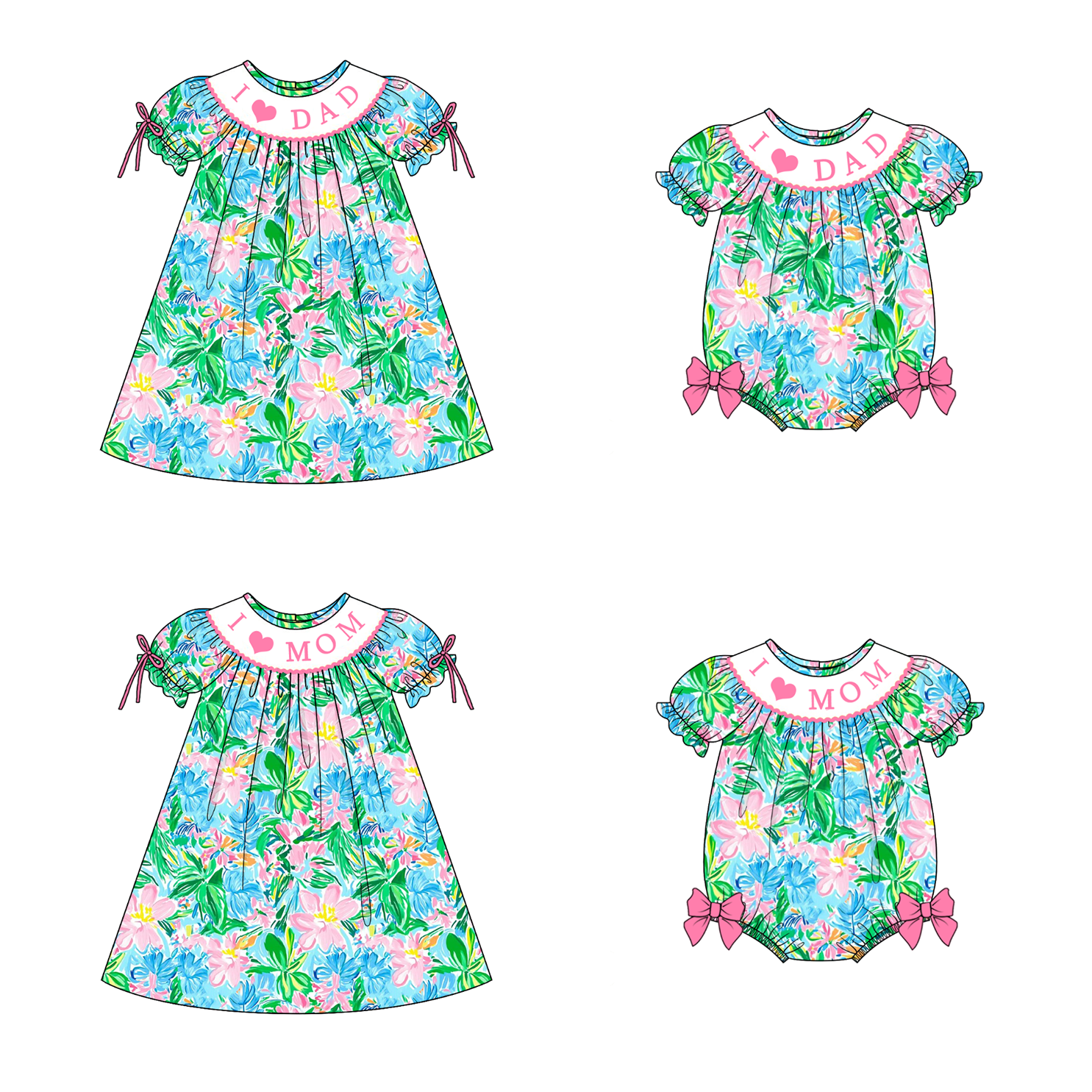 （Pre Order）Sisters Spring and Summer Embroidery Smocked Dress＆Romper