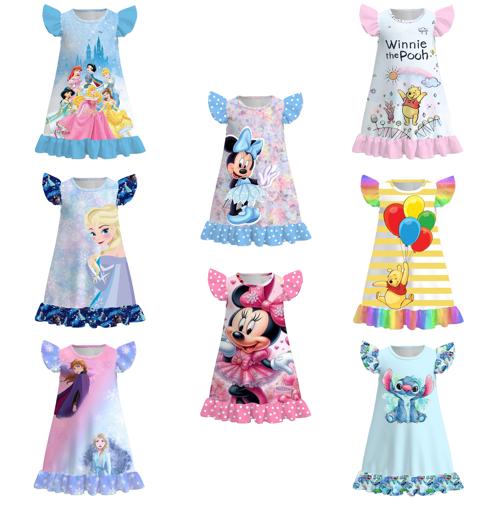 （Pre Order）Girls Summer Cartoon Ruffled Pajamas Dress