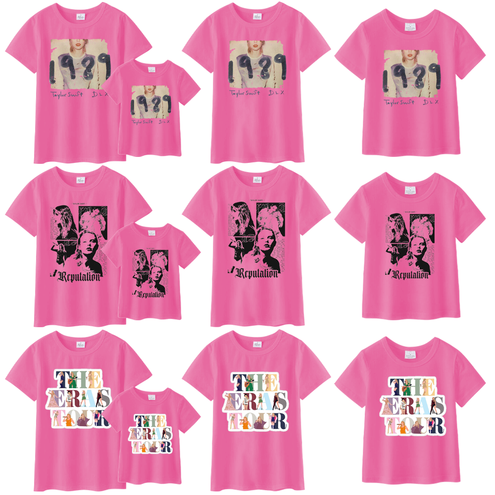 (Pre Order)Mommy & Me Hot Pink Short Sleeves Cotton T-Shirts