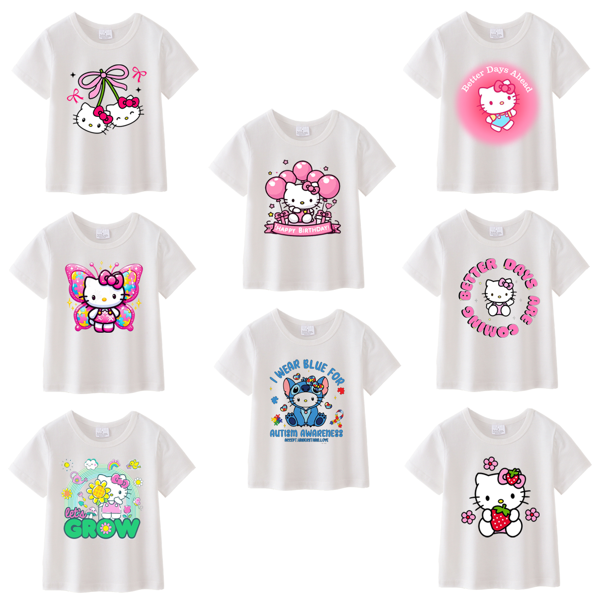 （Pre Order）Summer Girls Cotton Cartoon Print White T-shirt