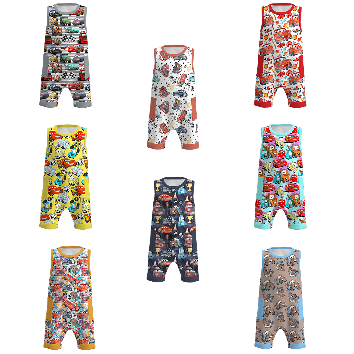 （Pre Order）Boys Summer Cars Pixar Print Pocket Sleeveless Romper