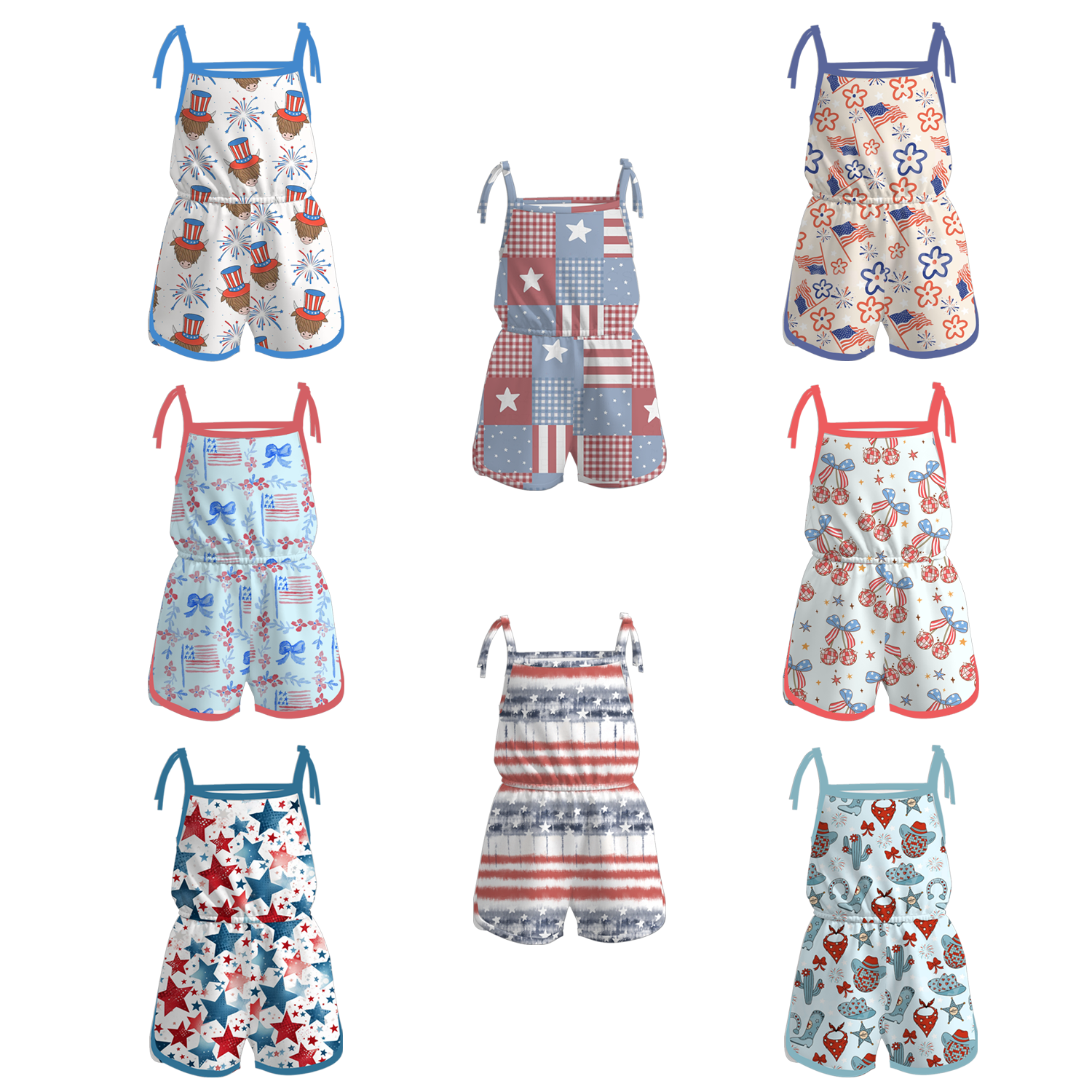 （Pre Order）Patriotic Print Strap Jumpsuit