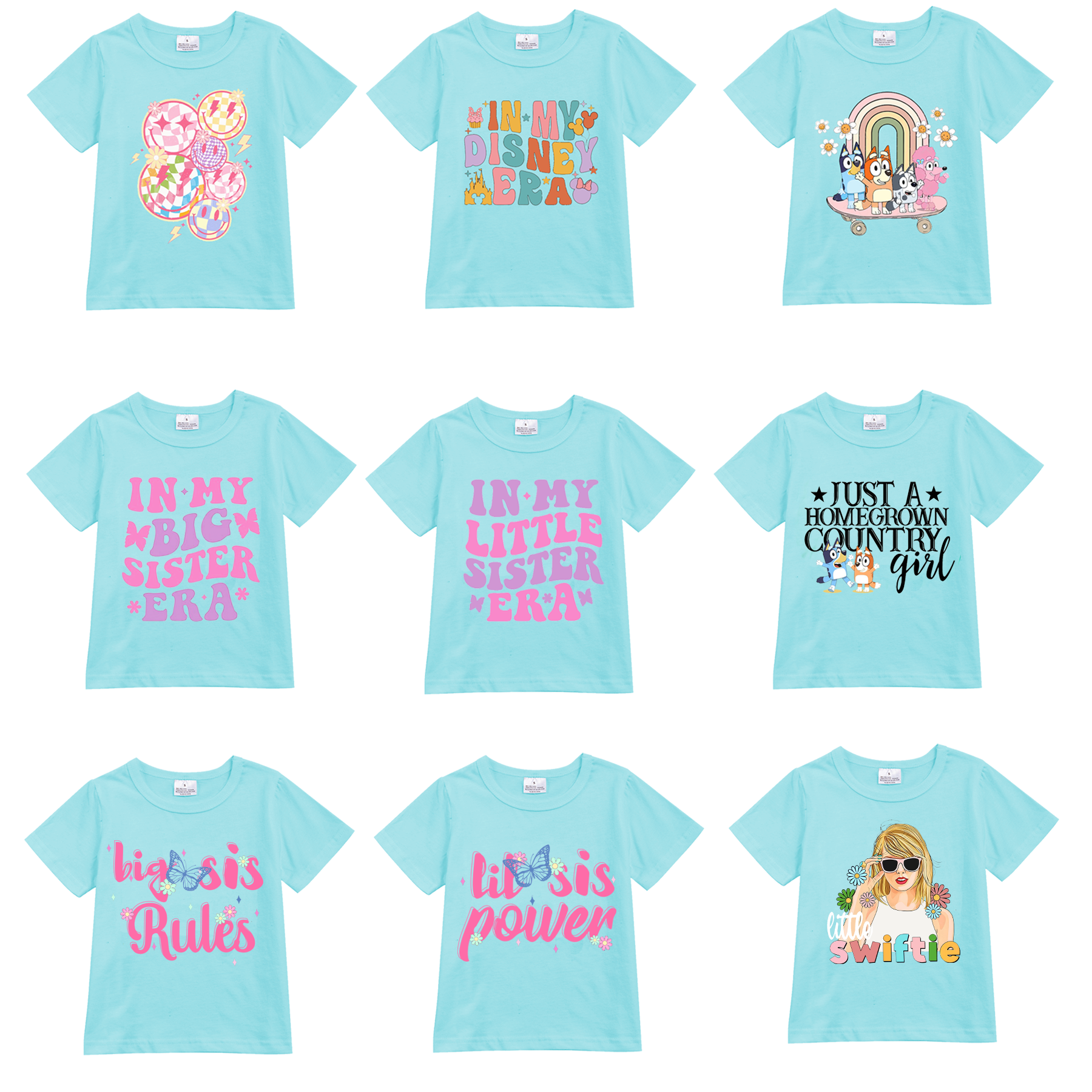 (Pre Order)Cartoon Printed Short Sleeve Blue T-shirt