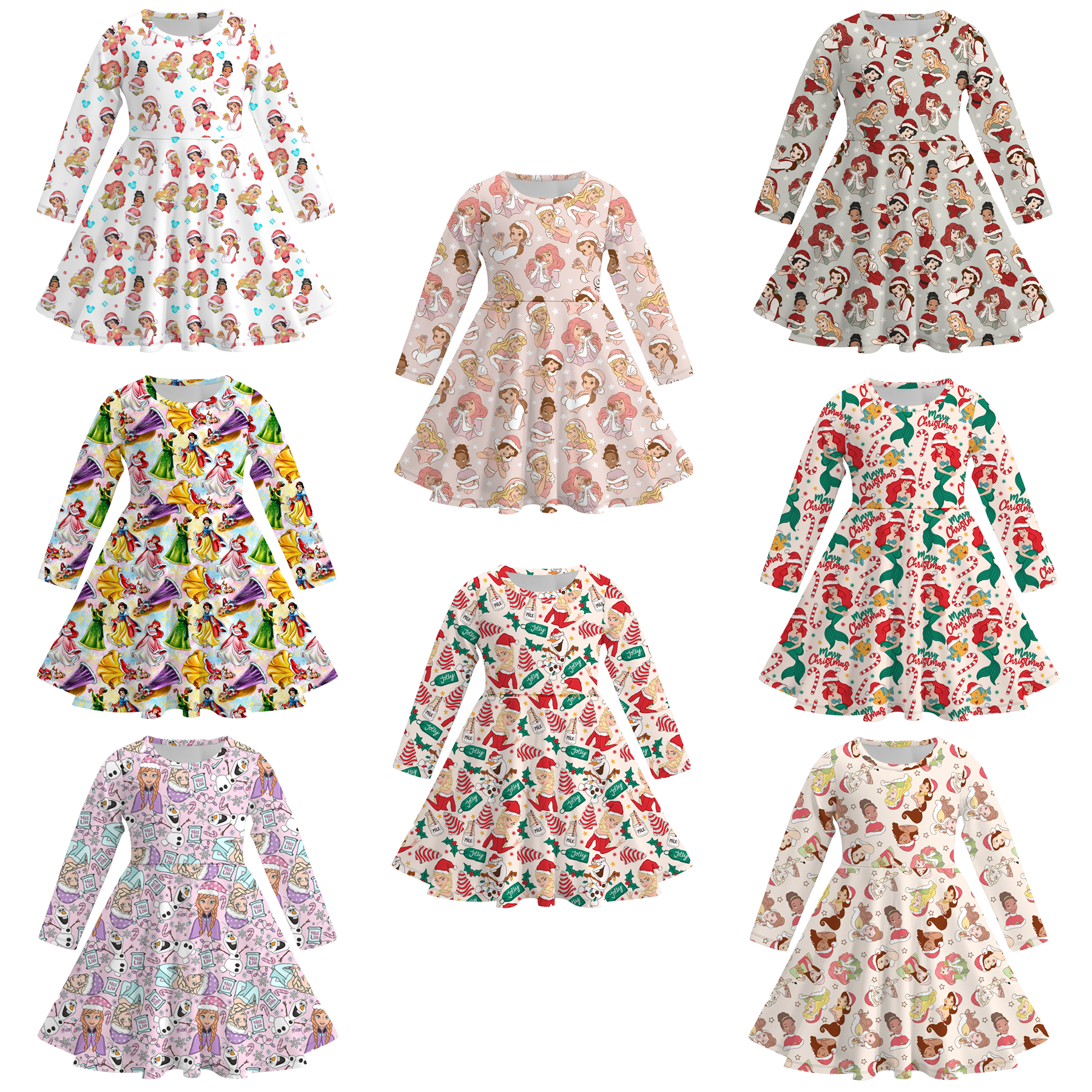 （Pre Order）Girls Christmas Princess Print Milk Silk Dress