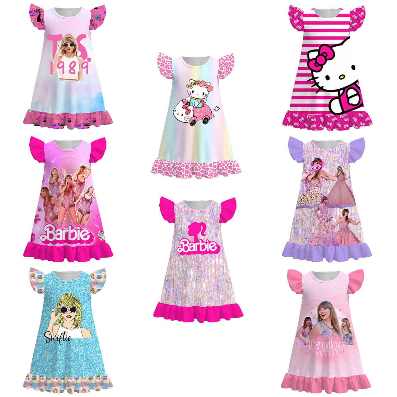 （Pre Order）Girls Summer Cartoon Print Pajamas Dress