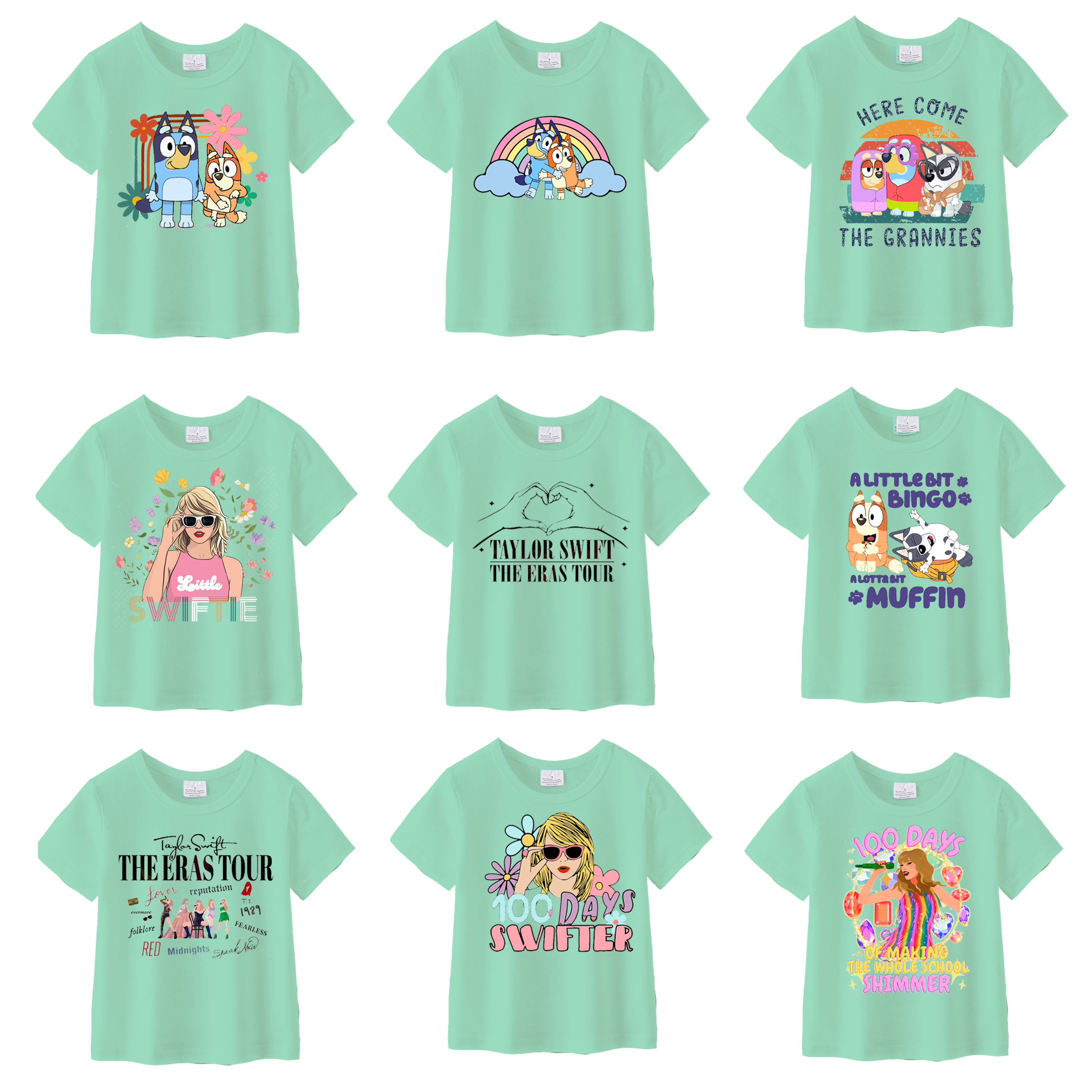 (Pre Order)Girls Cartoon Character Printed Short Sleeves T-Shirts