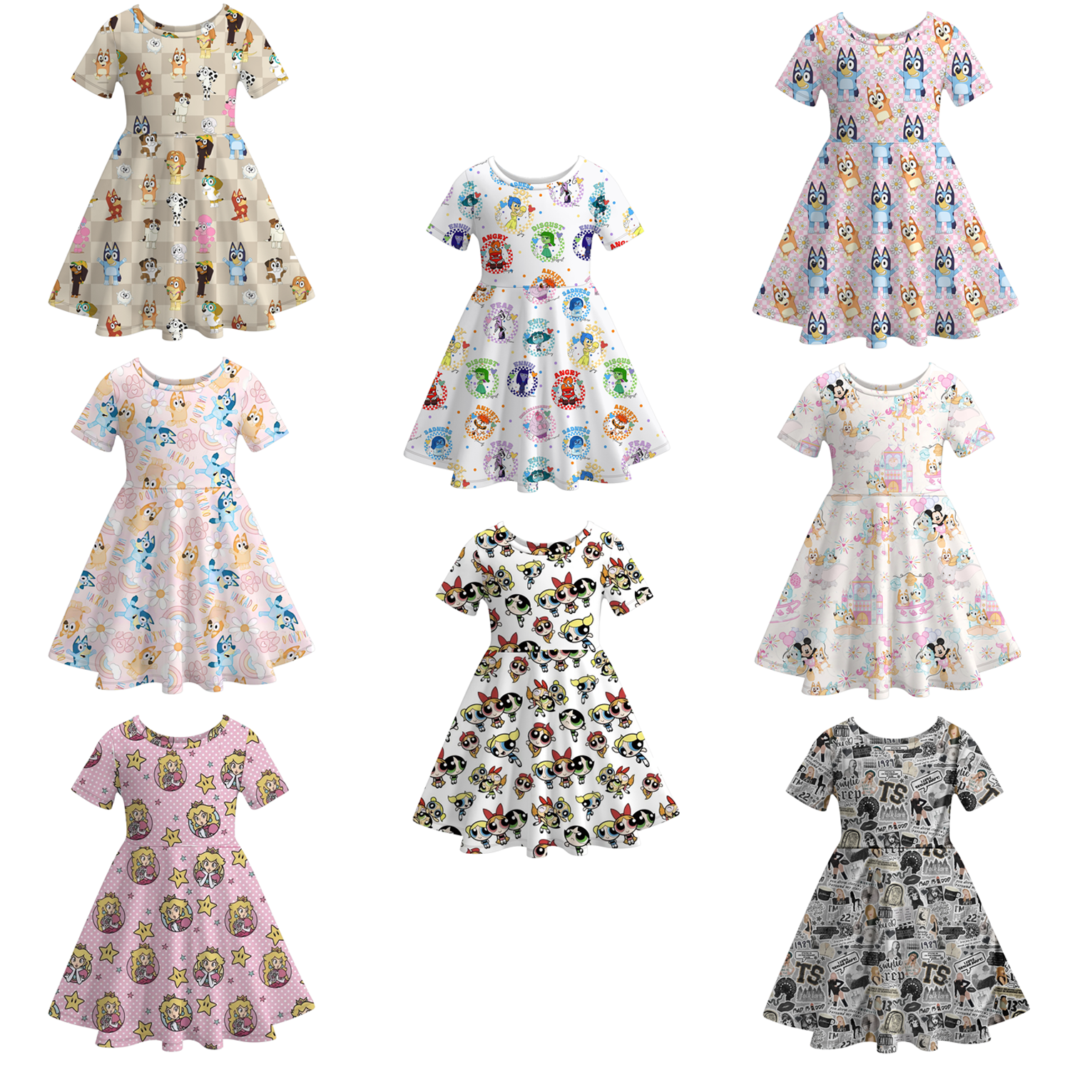 （Pre Order）Girls Cute Cartoon Print Twirl Dress