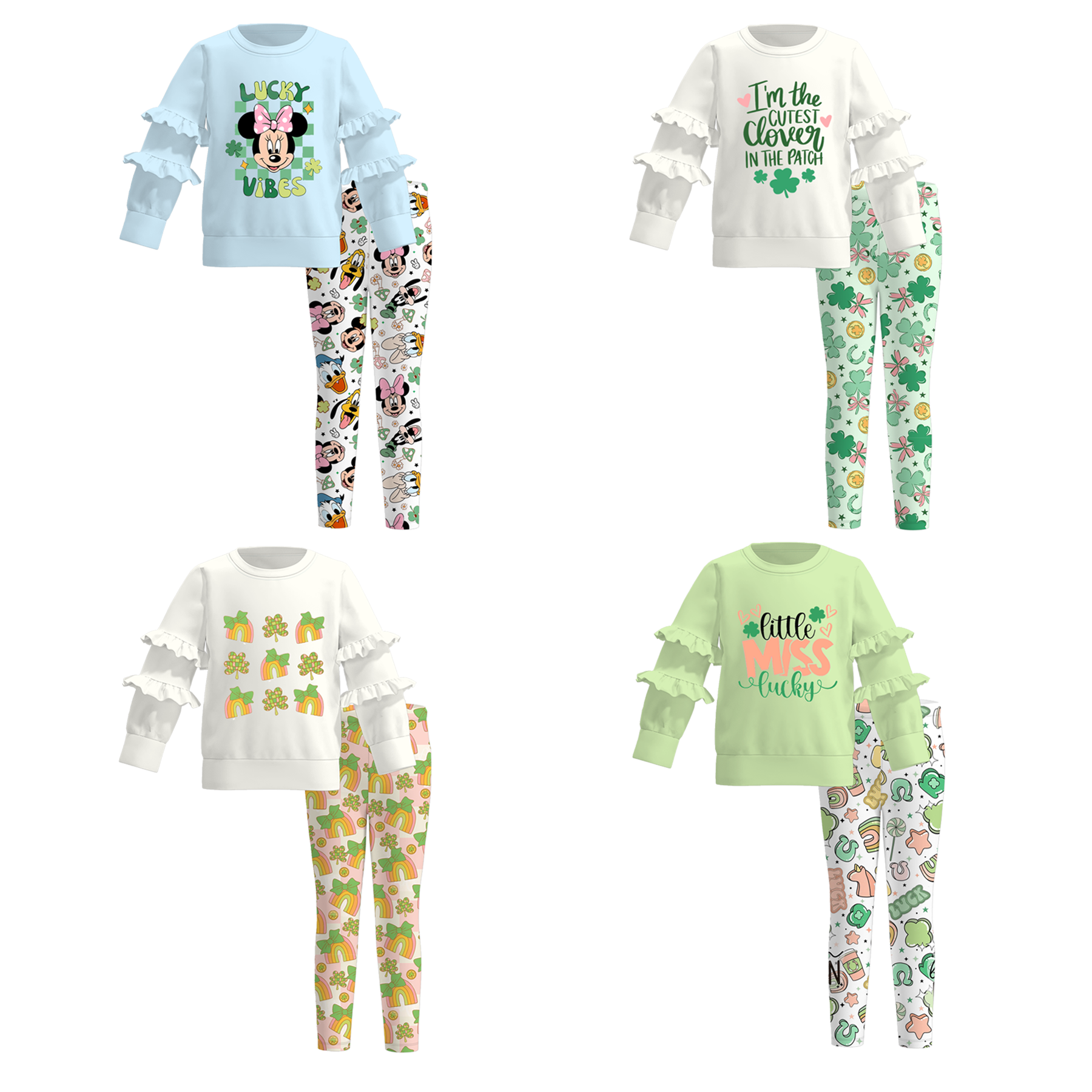 （Pre Order）Girls St.Patrick's Day Shamrock Print Outfit Set