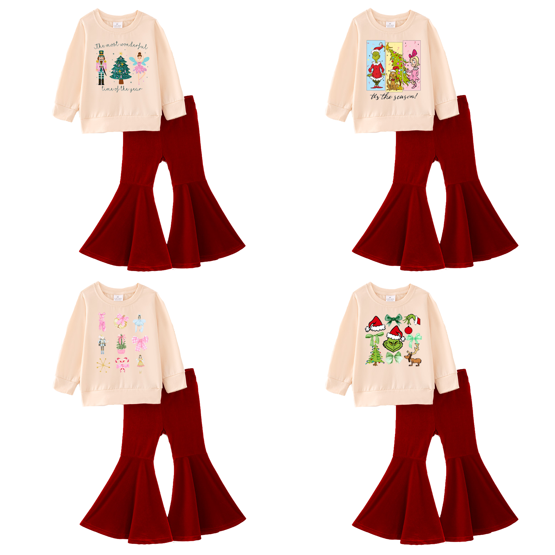 （Pre Order）Girls Christmas Print Top Velvet Pants Set