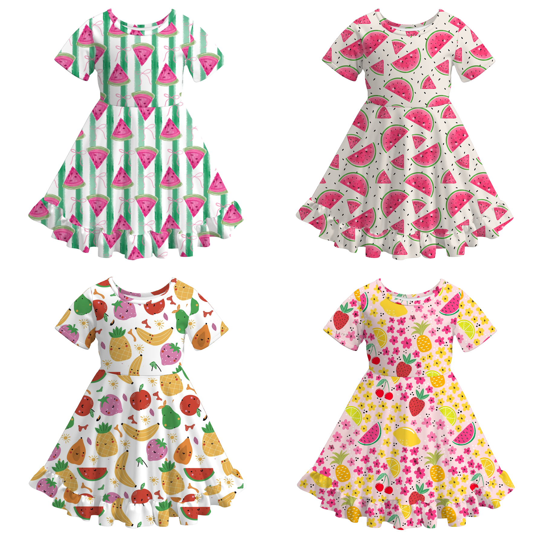 （Pre Order）Girls Spring and Summer Fruit Print Dress