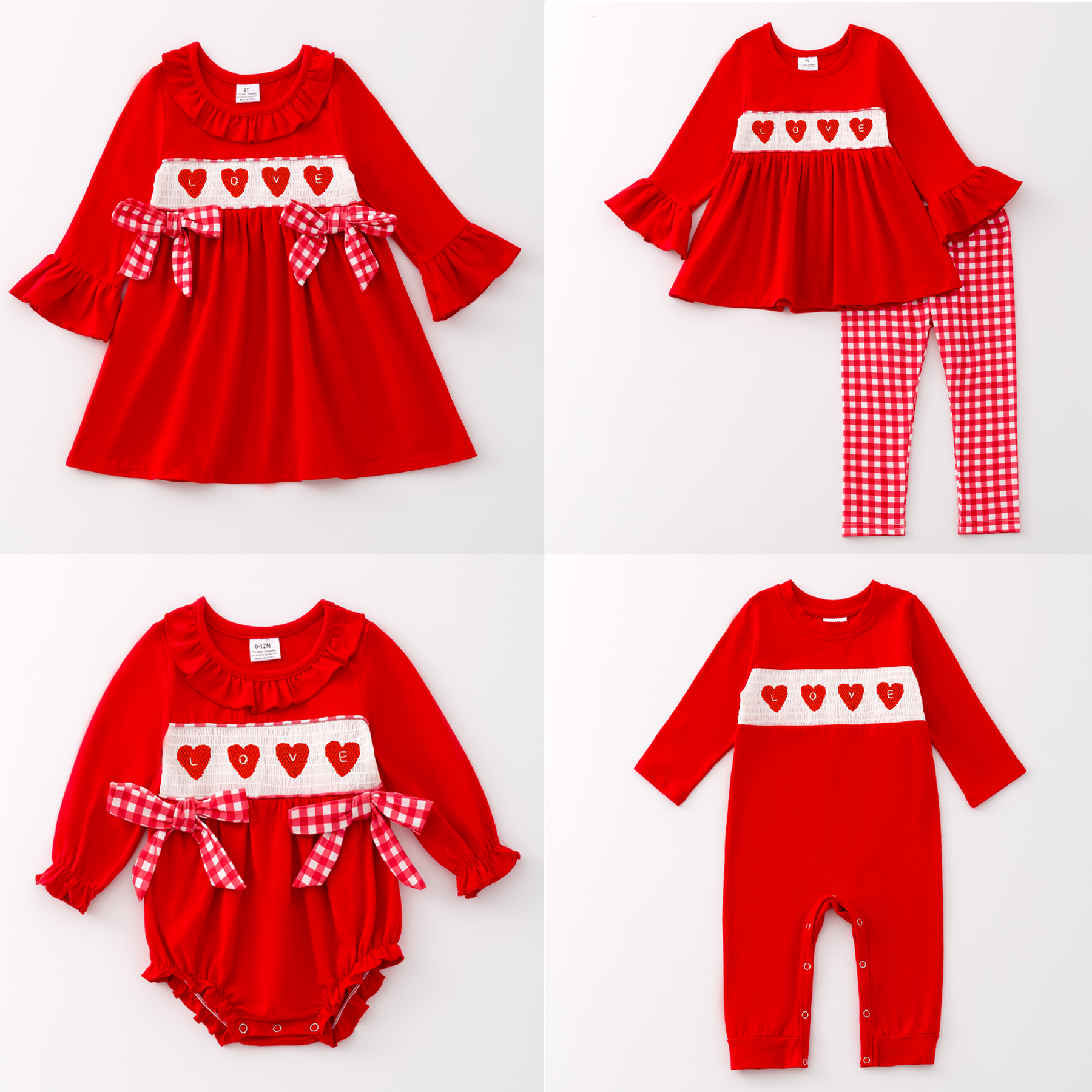 （Pre Order）Girls and Boys Valentine's Day Embroidery Smocked Dress Romper Outfit