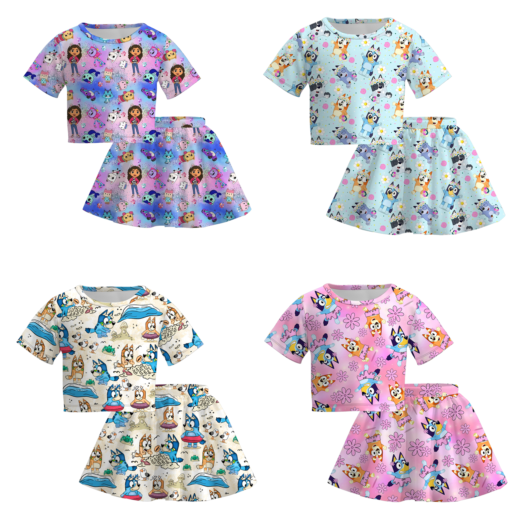 （Pre Order）Girls Spring and Summer Cartoon Print Skirt Set