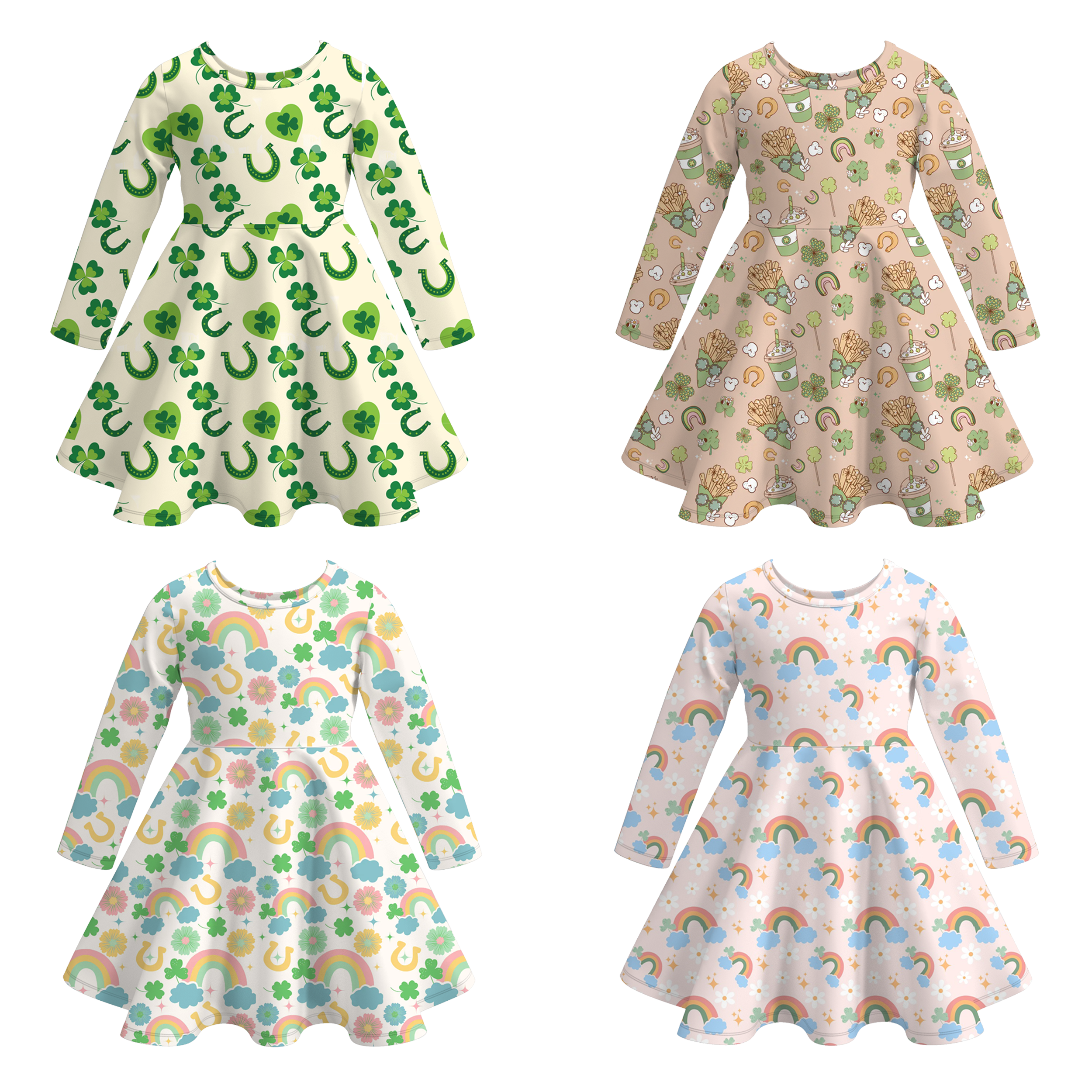 （Pre Order）Girls St. Patrick's Day Shamrock Print Milk Silk Dress