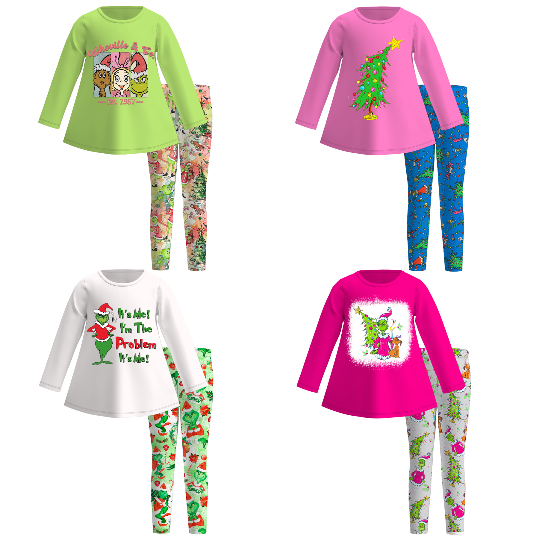 （Pre Order）Girls Christmas Cartoon Print Outfit Set