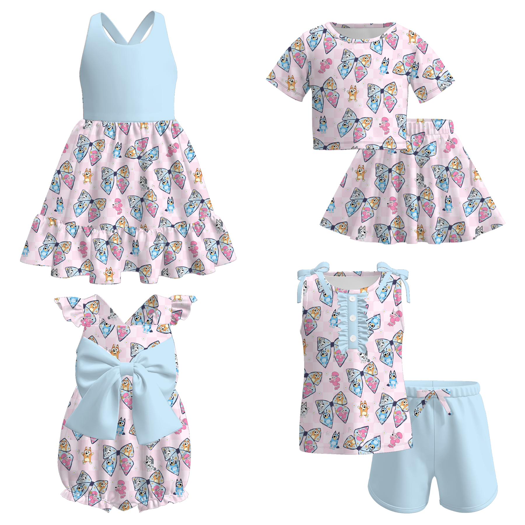 （Pre Order）Sisters Spring and Summer Cartoon Print Dress,Romper and Set