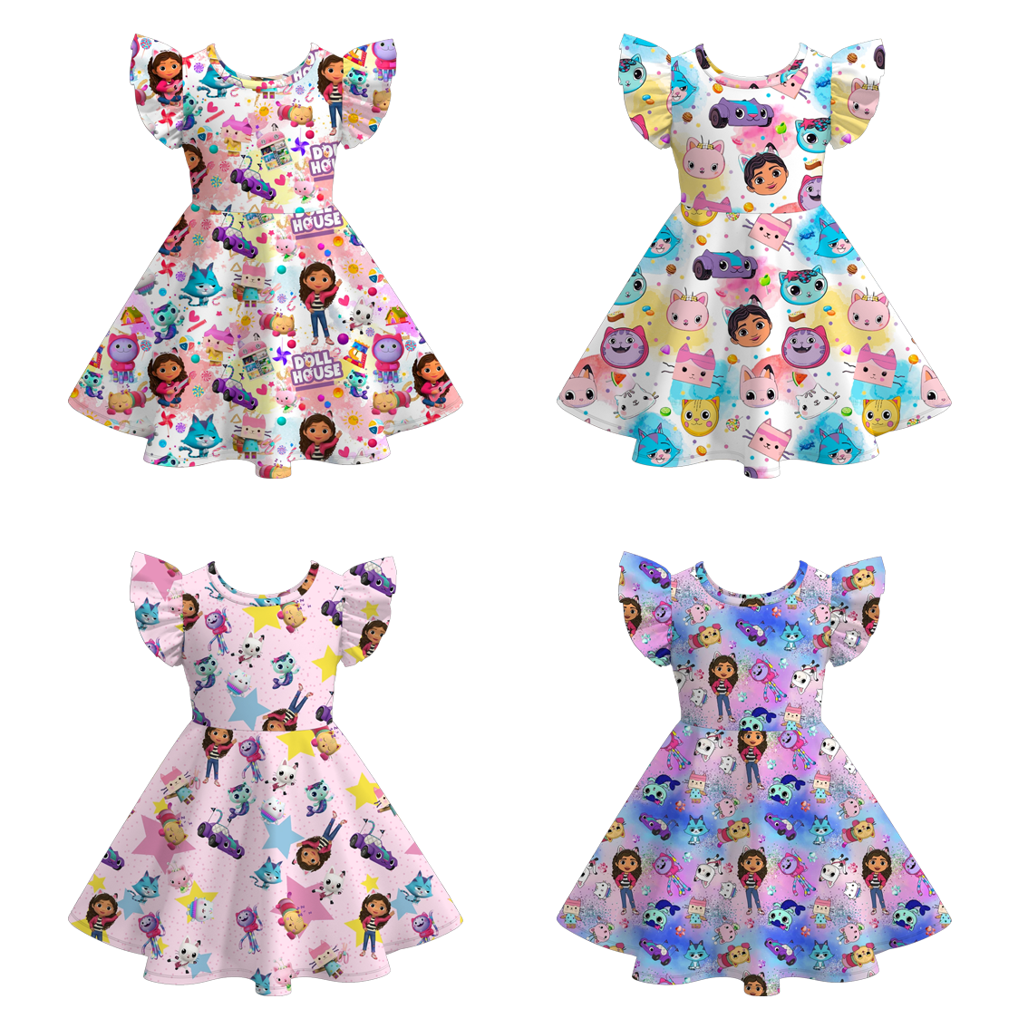 （Pre Order）Girls Spring and Summer Cartoon Character Print Dress