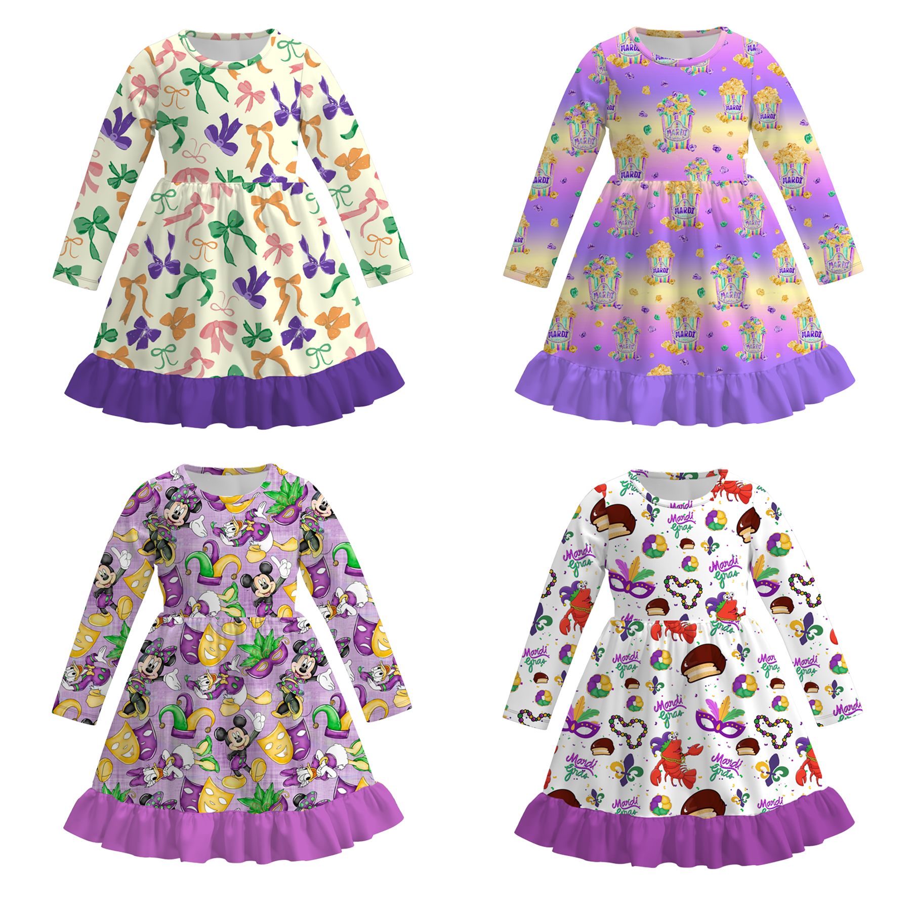 （Pre Order）Girls Mardi Gras Print Dress