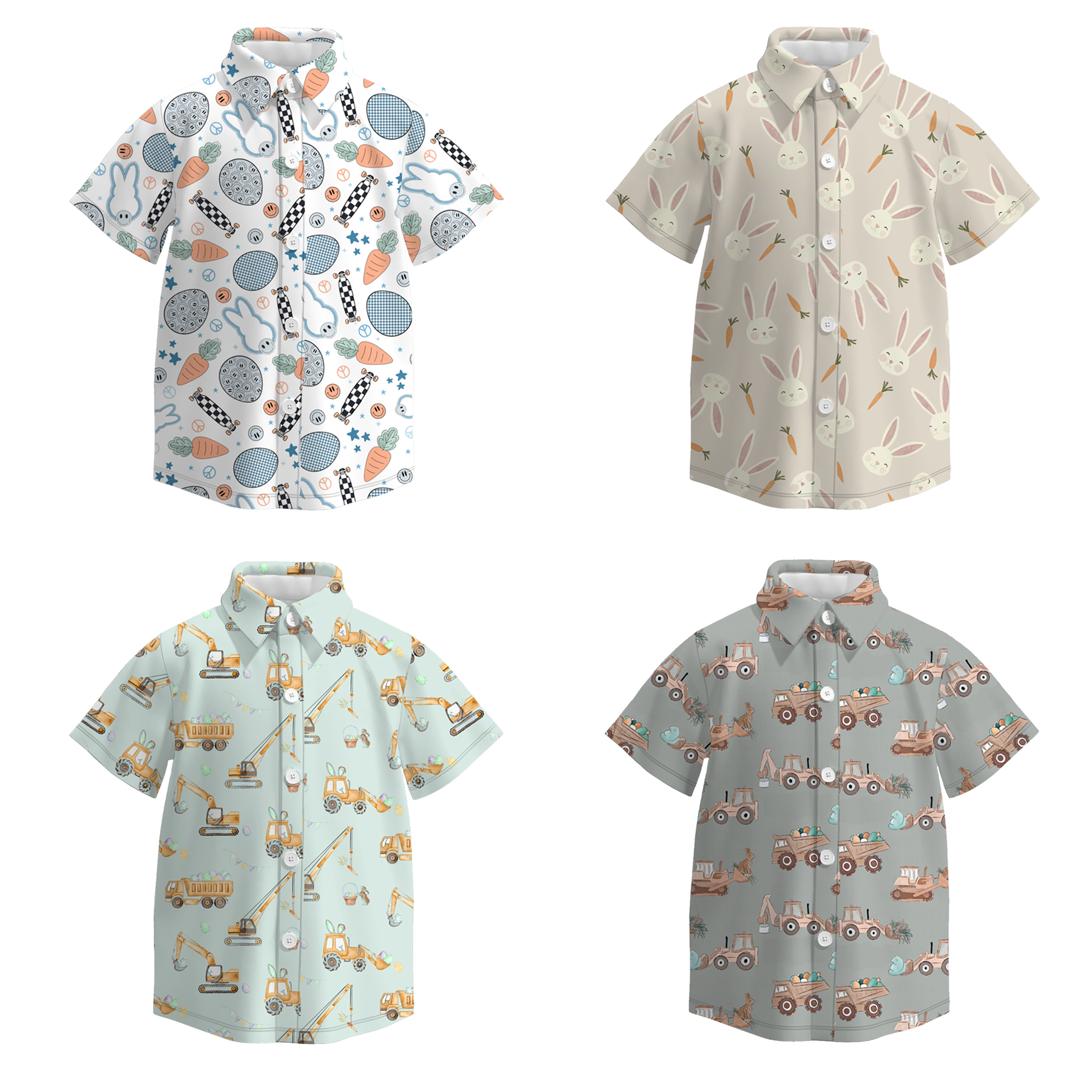 （Pre Order）Boys Easter Bunny Print Four-way Stretch Shirt