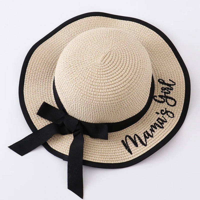 (In Stock SMT)Beige Letter embroidery straw hat mommy & me