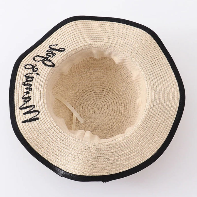 (In Stock SMT)Beige Letter embroidery straw hat mommy & me