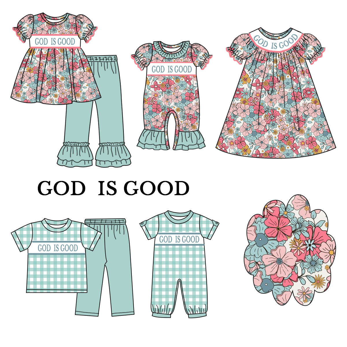 (Pre Order)Girls God Is Good Embroided Dress