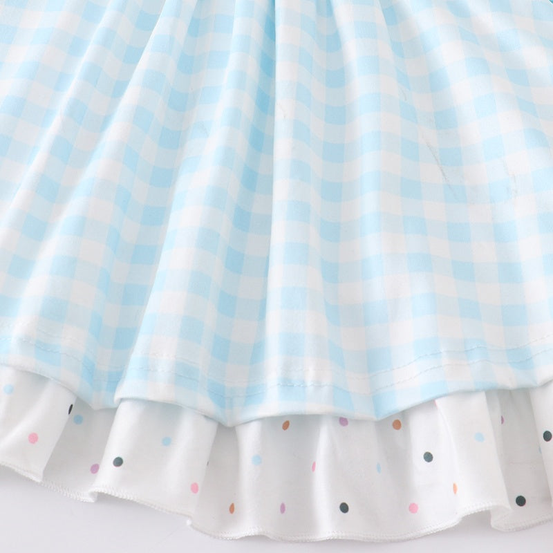 Blue White Plaid Rainbow Dot Dress