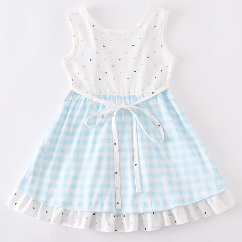 Blue White Plaid Rainbow Dot Dress