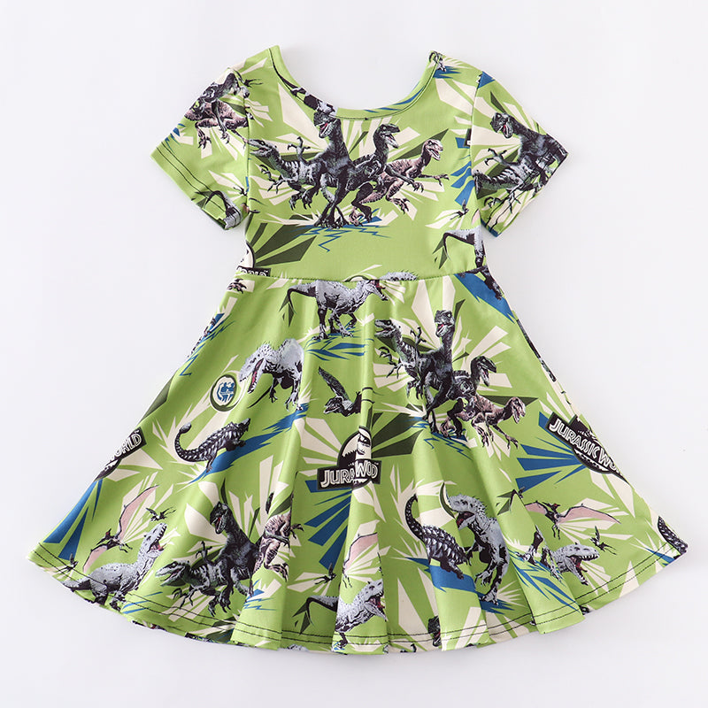 （In Stock Q08-01-02）Girls Jurassic World Dino Print Twirl Dress