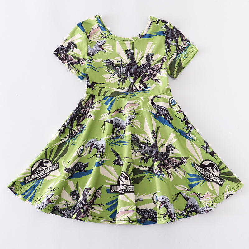 （In Stock Q08-01-02）Girls Jurassic World Dino Print Twirl Dress