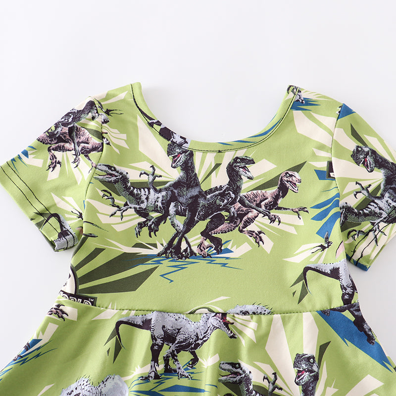 （In Stock Q08-01-02）Girls Jurassic World Dino Print Twirl Dress