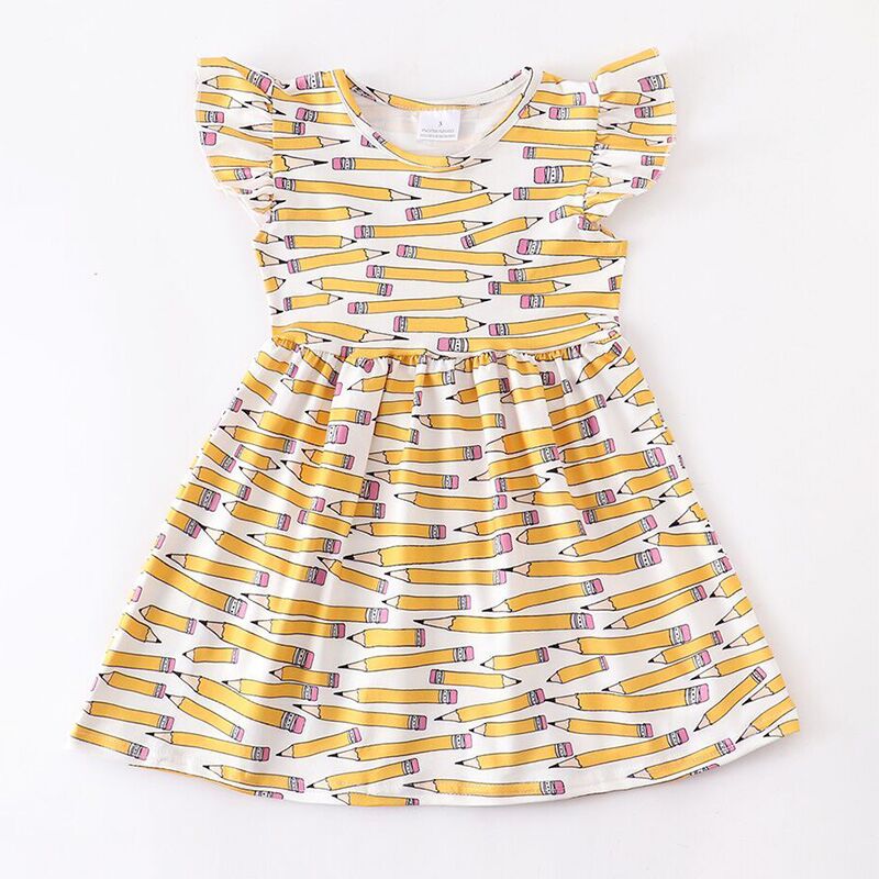 （Pre Order）Back To School Yellow Pencil Print Dress