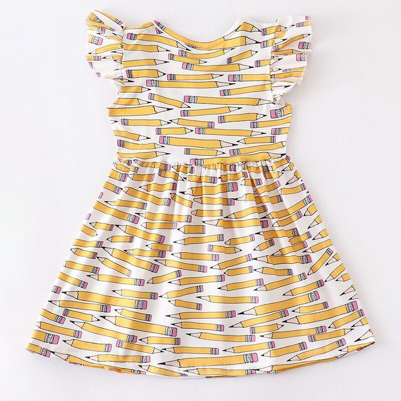 （Pre Order）Back To School Yellow Pencil Print Dress