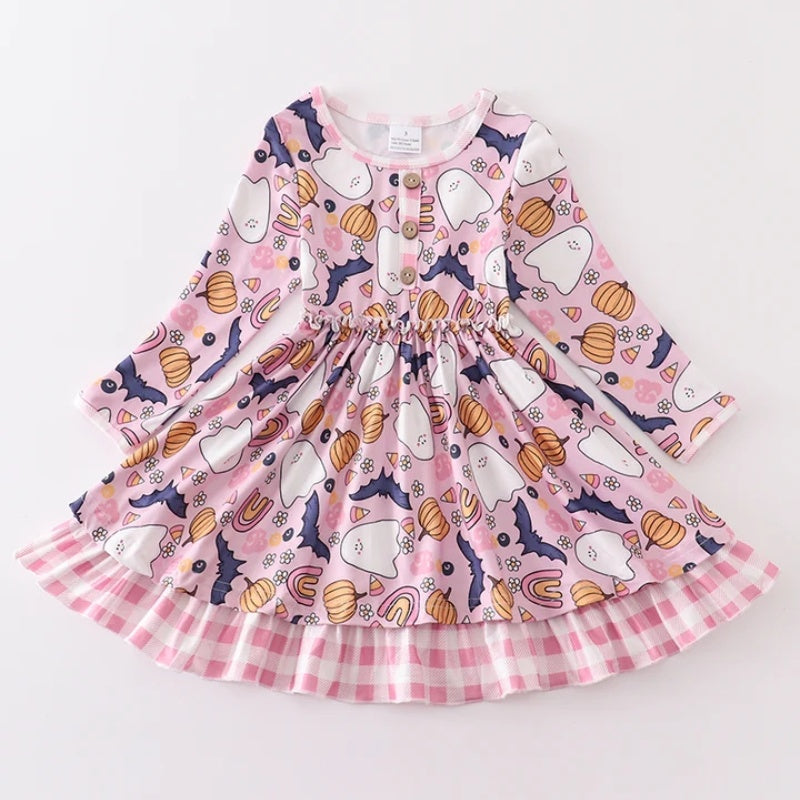 （In Stock G14-01-01）Girls Halloween Print Dress