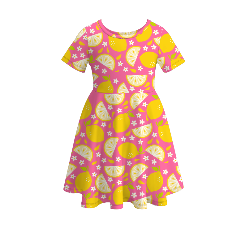 (Pre Order)Girls Lemon Flower Ballet Print Twirl Dress