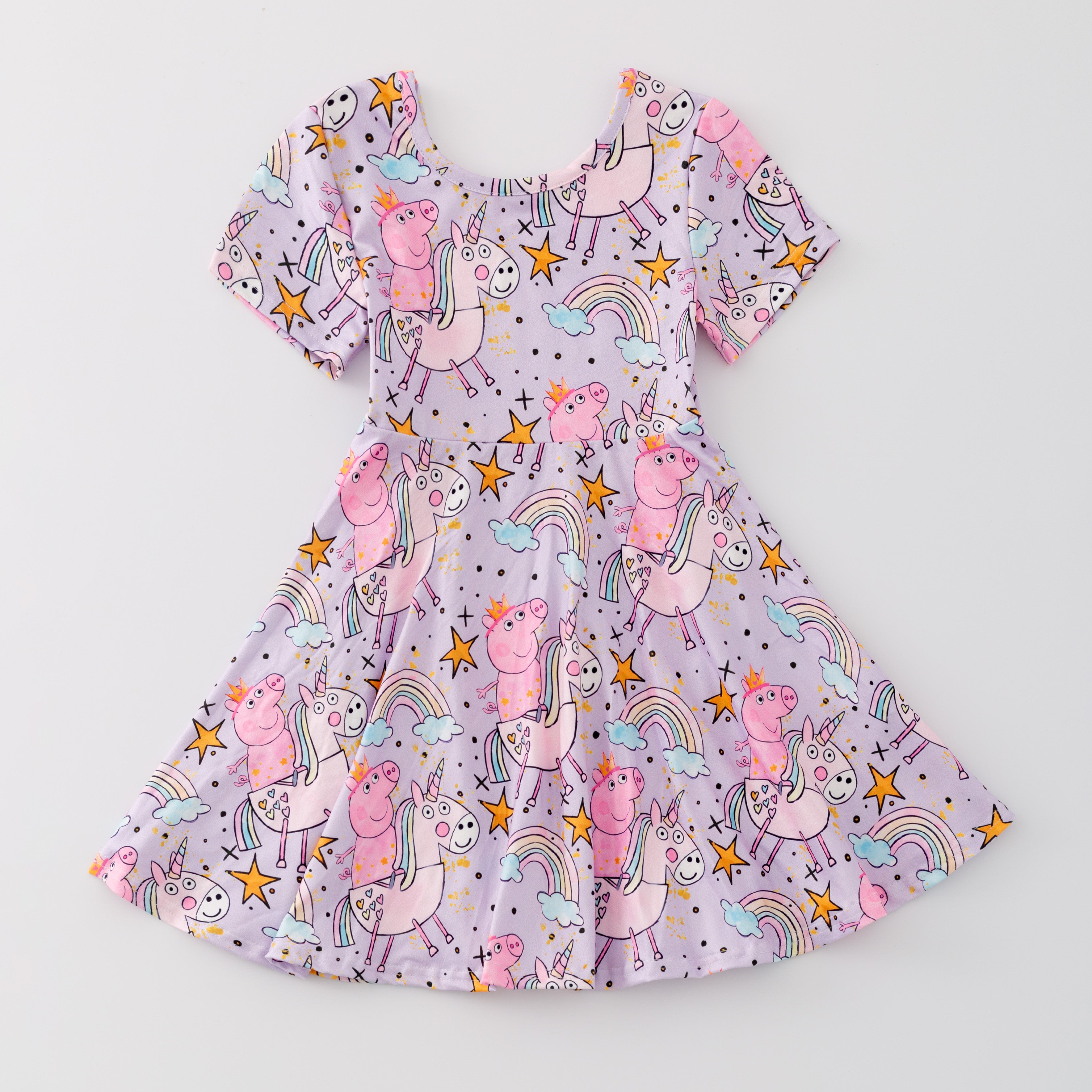 (Pre Order)Exclusived Summer Girls Cartoon Print Twirl Dress