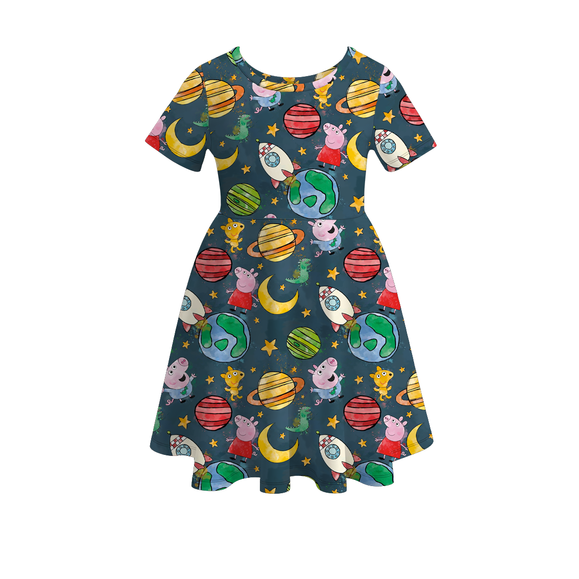 (Pre Order)Exclusived Summer Girls Cartoon Print Twirl Dress